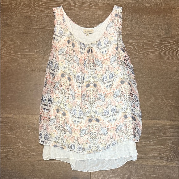 Via Signoria Tops - Floral Layered Ruffle Sleeveless Blouse